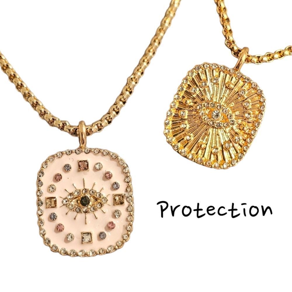 18k Gold Plated Reversible Evil Eye Medallion Protection Necklace